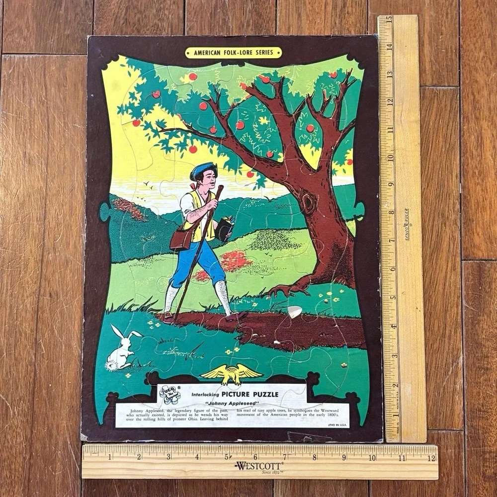VTG 1960 MCM 60s Johnny Appleseed Interlocking Picture Puzzle‎ Folk-Lore Series